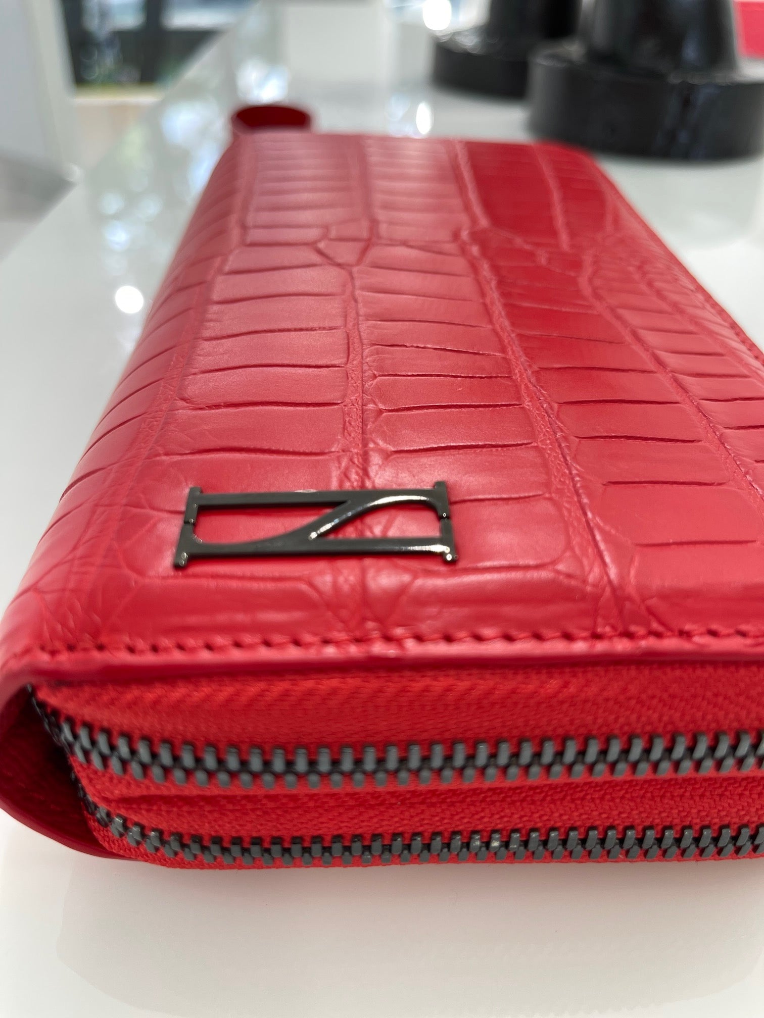 Women's python Leather Zip Around Wallet red